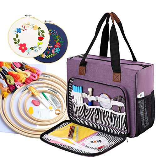 Embroidery Project Bag, Embroidery Kits Storage Bag,Multifunctional Bag for Crochet Hooks Embroidery Floss Organizer String Bracelet Kit Sewing Thread Accessories (Purple-Double layer) - color: Purple-Double layer