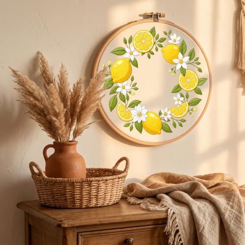 Nuberlic Embroidery Kit for Beginners Adults with Lemon Pattern - color: Lemon