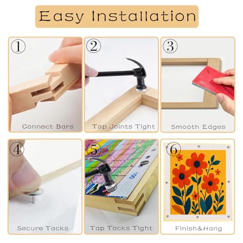 8 Sizes 16Pcs Needlepoint Stretcher Bars with Hammer, Tacks & Remover
