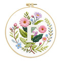 Zhenqing Letter F Embroidery Kit for Beginners, Pre-Printed 29x29cm Cotton Fabric with 20cm Hoop, Elegant Floral Monogram Design for Home Decor (C0089)