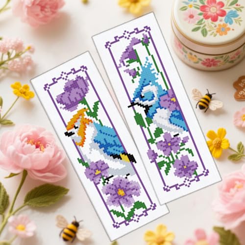 ORIGACH 6 Set Bird and Flower Cross Stitch Bookmark Kit for Beginner - style: Bird & Flower