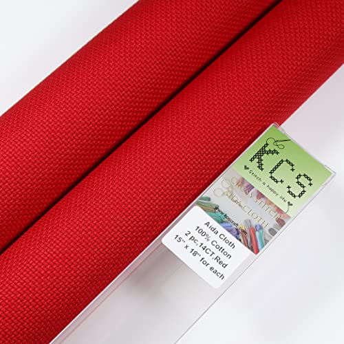 KCS 2 pc of 15" x 18" Counted Cross Stitch Cotton Aida Cloth Needlework Fabric (Red, 14CT) - color: Red, size: 14CT