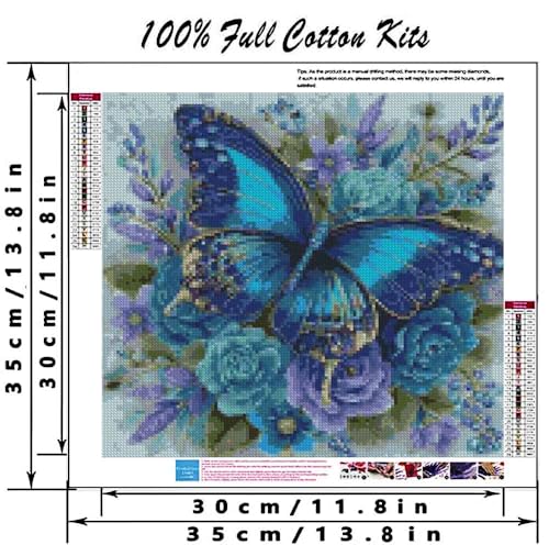 Butterfly and Flowers Cross Stitch Kits for Adults,11CT Stamped Cross Stitch Kits for Beginner,DIY Needlepoint Embroidery Patterns Kits Embroidery Patterns for Home Wall Decor 13.7x13.7 inches - color: T021