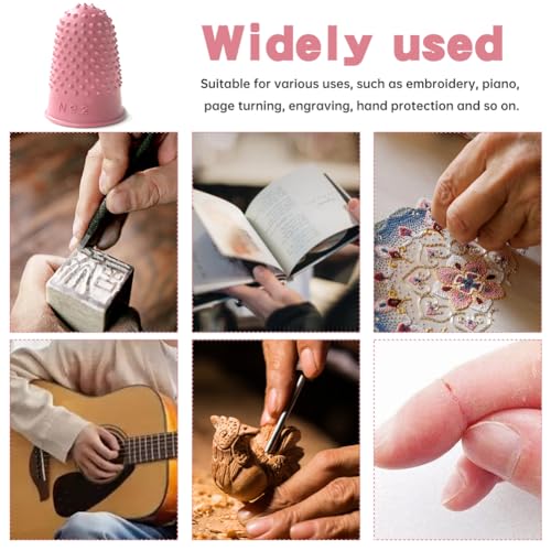 Thimble Protectors 5Pcs, Finger Protectors, Rubber Fingers Thimble Guard Tips Caps Pads Cover Craft Finger Tip Sewing Counting Protector for Embroidery, Sewing, Cuttings (Pink)