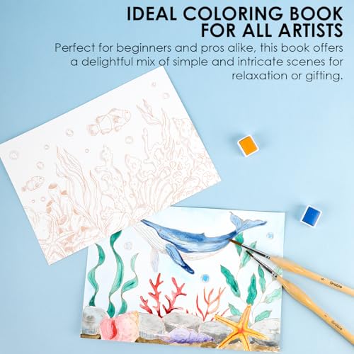 Grabie Watercolor Coloring Book, 15 A5 Cotton Sheets, Ocean Themed - color: Ocean