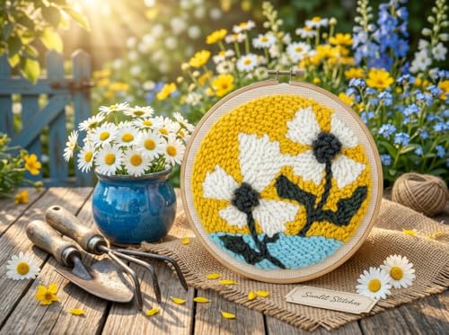 Meoe&heome Punch Needle Kit for Beginners, DIY Embroidery Set with 20+ Patterns(Yellow White Bloom) - color: Yellow White Bloom