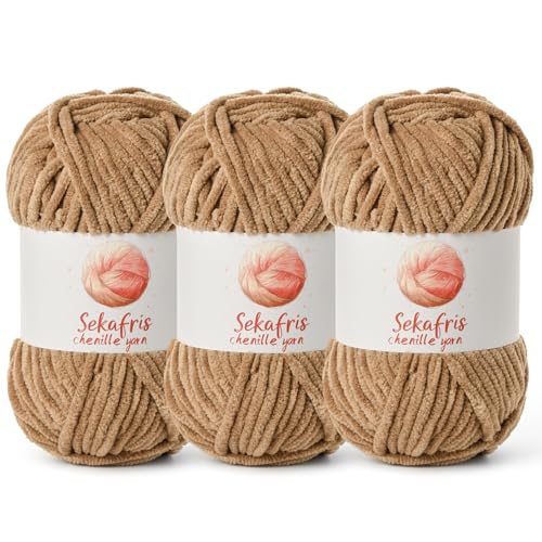 Chenille Yarn for Crocheting Size 5 Bulky Yarn 3 Deep Khaki - color: 3 Deep Khaki