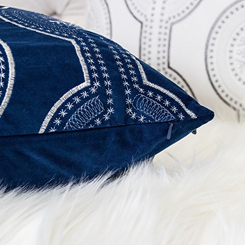 Embroidery Blue Velvet Throw Pillow Cover, Merry Christmas Series Snowflake Drop Luxury Soft Fuzzy Cozy Warm Slik Gift Square Couch Cushion Pillow Case 20 x 20 Inch, Cover Only - color: Snow Drop-blue