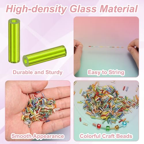 M METERXITY 1800-Pack Bugle Beads, 2x6mm Embroidery Craft Glass Bugle Tube Seed Beads for DIY Craft/Bracelet/Necklaces [Light Green] - color: Light Green, size: 2x6mm
