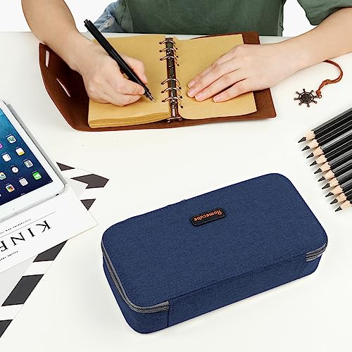 Homecube Capacious Pencil Case Pen Box Makeup Bag Pouch Pencils Holder Large Storage Stationery Box with Zipper School Supplies for College and Office - Navy Blue - color: Navy Blue