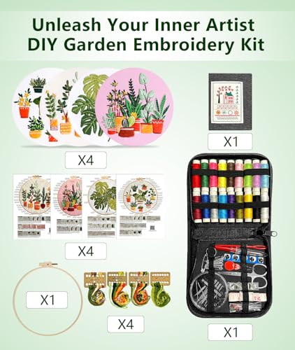 Irosiy Embroidery Starter Kit, 4 Pre-Printed DIY Craft Patterns