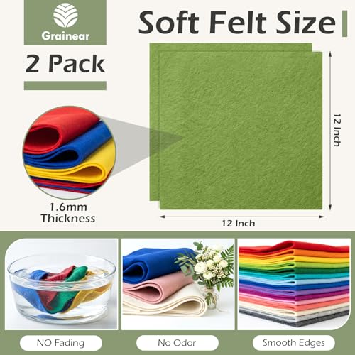 Sage Green Soft Felt Sheets for Crafts, 12" x 12", 1.6mm Thick, 2 Pcs - color: Sage Green