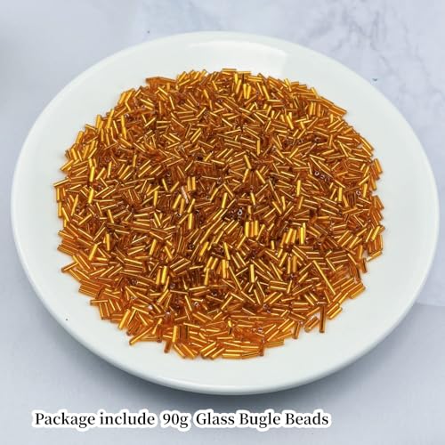 90g Glass Bugle Beads 7x2mm Embroidery Tube Glass Spacer Bulk Small Craft Long Beads for Necklaces Bracelets Earrings DIY Jewelry Making(Orange) - color: Orange