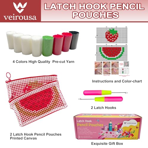 Latch Hook Pencil Case Kit for Adults Beginners, Strawberry & Watermelon - color: Strawberry n Watermelon