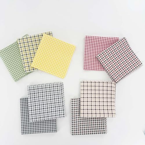 10x10 Inch Houndstooth Cotton Fabric Squares - 42 Pcs 10 Inch Pre-Cut Pattern Bundle for Premium Quilting and DIY Crafts - color: Gingham, size: 10 inch x 10 inch