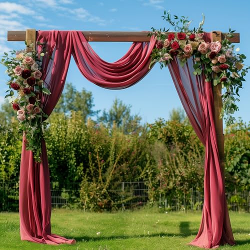 Wedding Arch Draping Fabric 2 Panels Burgundy Sheer Backdrop Drapes - color: Burgundy, size: 2 Panels
