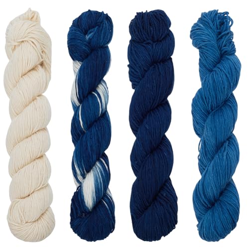 FREEBLOSS 4 Pcs Sashiko Thread 100M x 4 Colors Cotton Embroidery Floss 3 Stranded Blue Embroidery Threads Japanese Quilting & Sewing Thread for Sashiko Kit Supplies - color: Navy Blue