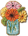 Mill Hill Mason Jar Bouquet Beaded Counted Cross Stitch Ornament Kit 2025 Spring Bouquet MH182511, 2.5 inches x 3.25 inches, Multi
