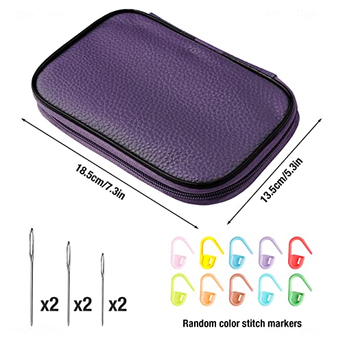 Tomorotec 41Pcs Multi-Color Metallic Crochet Hooks Set, Art Aluminum Knitting Needles for Yarn Craft Set with Sylish Storage Bag, Stitch Markers and Big Eye Needles (Purple Bag) - color: Purple Bag