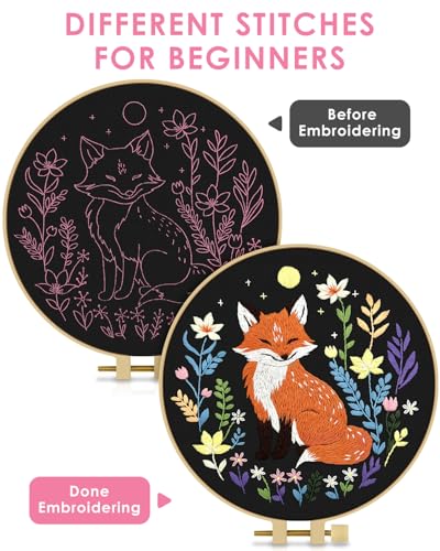 TINDTOP Embroidery Kit for Beginners Adult, Fox Embroidery Kit - color: Fox