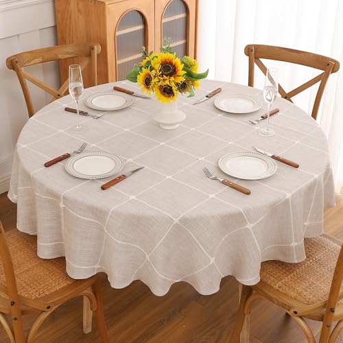 Gernaice Plaid Round Tablecloth Checkered Table Cloth 90“ Brown - color: Brown, size: 90" (Round)