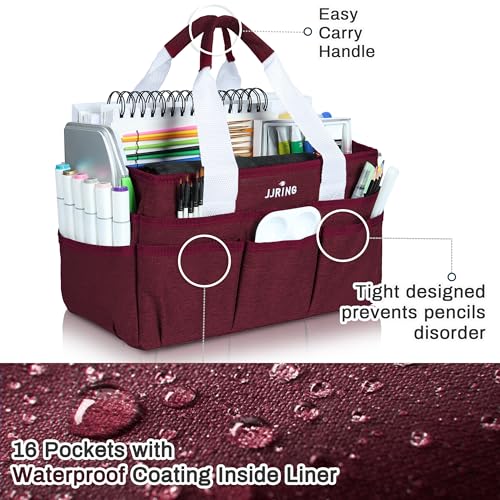 JJRING Craft Organizer Tote Bag Art Storage Caddy Dark Red - color: Dark Red, size: Small