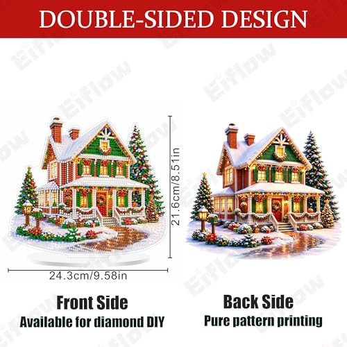 Eiflow Christmas Diamond Art Tabletop Kit for Adults Ornament, DIY Table Top Diamond Art Painting with Stand Acrylic Stand Up Gem Painting Board Kit - color: Home