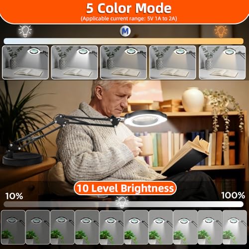 10X Magnifying Glass with Light and Stand 2-in-1 LED Lighted Desk Lamp - color: Black 2