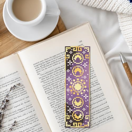 FREEBLOSS 6 Set Cross Stitch Bookmark Kits 8"x2.4" Butterfly Moon Phases - style: Lunar phase