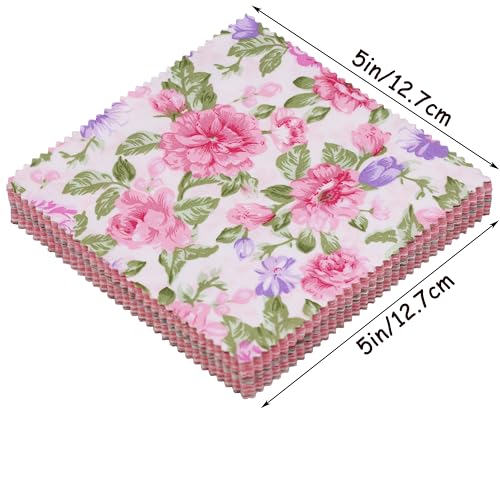 Nodsaw Pink Charm Packs for Quilting 5 inch - 5x5 Charm Squares Precut Quilting Fabric - 100% Cotton Fabric Squares for Sewing DIY Patchwork (42Pcs) ﻿ - color: Pink