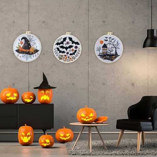 LB Black and White Halloween Embroidery Kit for Beginner Adults - color: Orange Black