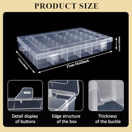 1 Pack 36 Grids Plastic Organizer Container with Adjustable Dividers, Large Clear Snack Box Removable for Sewing Supplies, Floss, Bead, Jewerly, Nails Storage - size: Large Box (36 Grids)