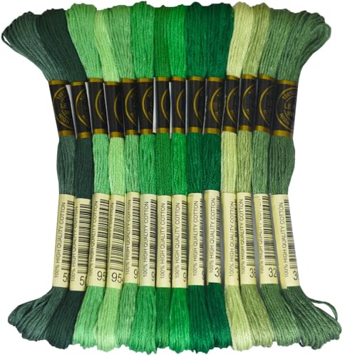 Premium Rainbow Color Embroidery Floss - Cross Stitch Threads - Friendship Bracelets Floss - Crafts Floss - 14 Skeins Per Pack Embroidery Floss, Pistachio Green Gradient - color: Pistachio Green Gradient