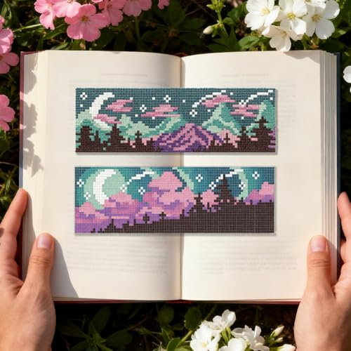 INFUNLY 6PCS Night Sky Cross Stitch Bookmark Kits 3×8.5inch Horizontal Landscape Stamped Embroidery Page Marker DIY Starry Night Needlepoint Bookmark Kit for Book Lovers Writers Gift - style: Night Sky