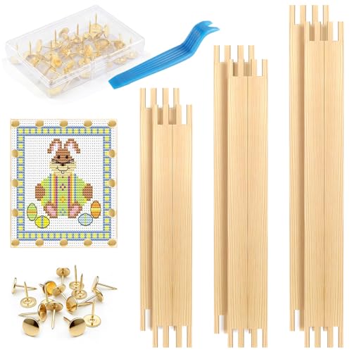 3 Sets Needlepoint Stretcher Bars for Needlework with 40 Tacks, 3 Sizes 12 Pcs Wooden Canvas Stretcher Bars Needlepoint Frame Set Art Supplies for Needlework Embroidery, Embroidery Enthusiasts's Gifts - size: 20/30/40cm*4