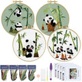 ERKOON 4 Sets Embroidery Kit for Beginners, Animal Cross Stitch Set for Adult Include Embroidery Cloth Hoops Threads for Craft Lover Hand Stitch (Panda) - color: Panda
