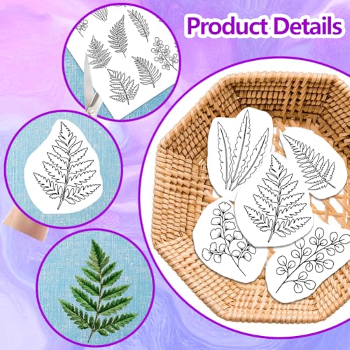 ORIGACH 4 Sheets Water Soluble Embroidery Patterns Stabilizers - Pre-Printed Fern & Leaves Plant Designs - Stick & Stitch Embroidery Paper for Hand Sewing Lovers - color: Fern & Leaves Plant