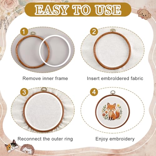 Tudomro 12 Pcs Decorative Embroidery Hoop with Fabric Set 6.7" Round Imitated Wood Cross Stitch Frame & 11.8" Khaki Pre-Cut Cloth Squares for DIY Art Craft Sewing Hanging Ornament - color: Khaki