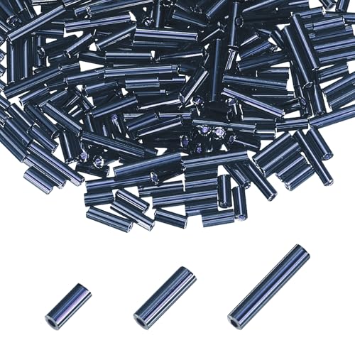 MECCANIXITY 2000pcs Glass Bugle Beads 4/6/9mm Long Tube Cylinder Beads - color: Gunmetal Black