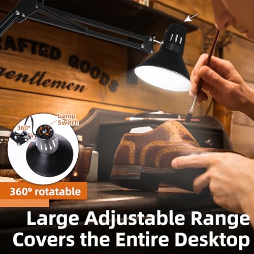 Black Desk Lamp with Clamp, Extra-Tall Adjustable Metal Swing Arm, 3000K - color: Black, size: 3000K Warm Light-Extra Long Swing Arm