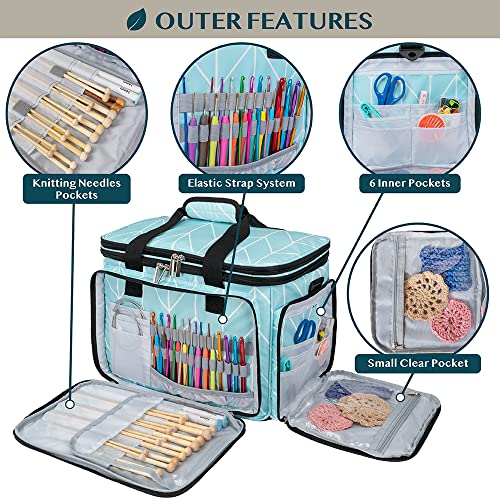 PAVILIA Large Knitting Yarn Storage Bag Crochet Organizer for Knitter, Teal - color: Chevron Teal