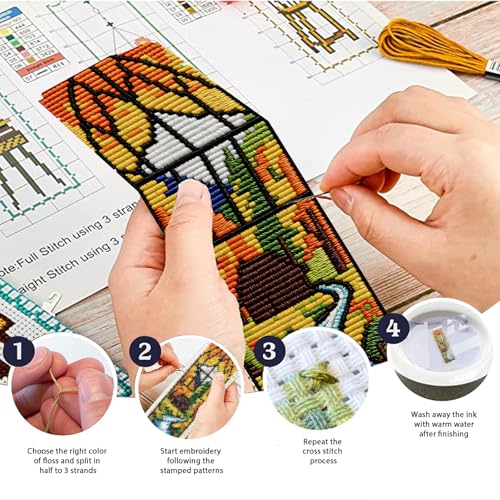 ACRNIGHEET 6PCS Cross Stitch Kits Stamped Cross Stitch Bookmark Kit for Beginner Adults Window View DIY Embroidery Bookmark Kit Needlepoint Kits with Instructions Book Lovers Craft Gift 8.5''x3'' 11CT - style: Window view patterns