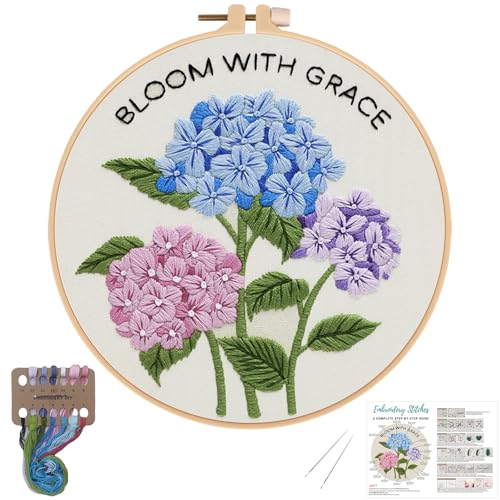 Nuberlic Hydrangea Embroidery Kits for Beginner Adults - color: Hydrangea