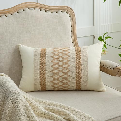 Lumbar Throw Pillow Covers 1PC (Beige & Brown Grid, 12x20 Inch) - color: Khaki Grid, size: 20" x 12" (Pack of 1)