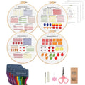 Mozzyyee 4 Sets Embroidery Starter Kit for Beginners Adults Include 4 Embroidery Clothes with Instructions Hoops Floss Thread Fabric Needles (Simple) - color: Simple