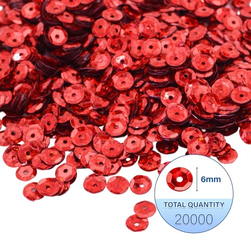 Mandala Crafts 6mm Cup Round Holographic Red Sequins for Sewing Embroidery - color: Holographic Red, size: 6mm Cup Sequins