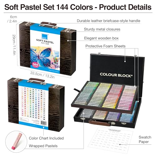COLOUR BLOCK 144 Colors Soft Pastels Set, Wooden Box, Artist Chalk Pastels - size: 144 Count (Pack of 1)