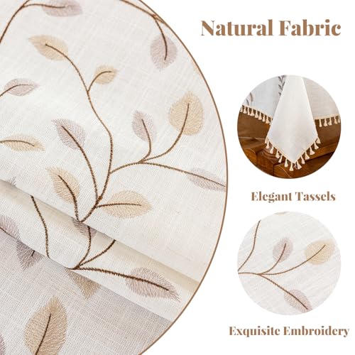 Alsoo Tablecloth Rectangle 55" x 106", Farmhouse Linen Style Table Cloth, Brown Leaf Embroidery & Tassels, Heavy Weight Rustic Wrinkle & Spill Resistant Table Coverh for Dining Kitchen - color: Brown Leaf, size: 106" x 55" (Rectangular)