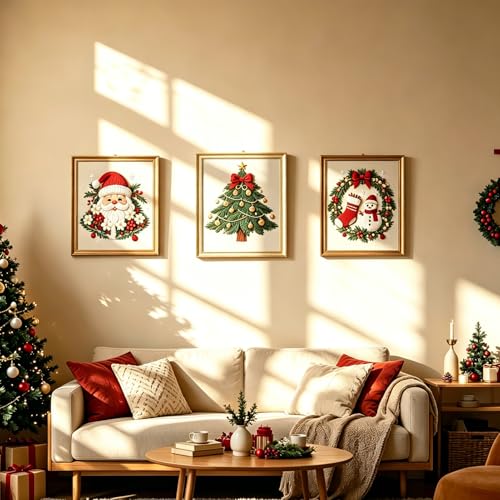 FONNUY Cute Christmas Embroidery Kit for Beginners, Festive Winter Pre-Printed Pattern & Supplies Set for Adults, DIY Handmade Needlepoint Kits Wall Art, 8'' Hoop (Santa Claus) - color: Santa Claus