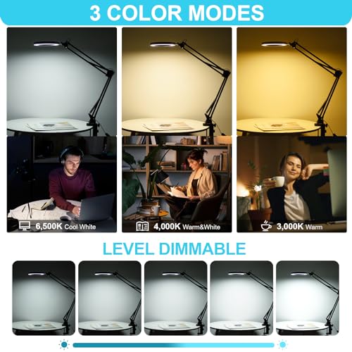LED Magnifying Desk Lamp with Stand and Clamp for Repair, Crafts, Reading - size: 25Inch Clamp